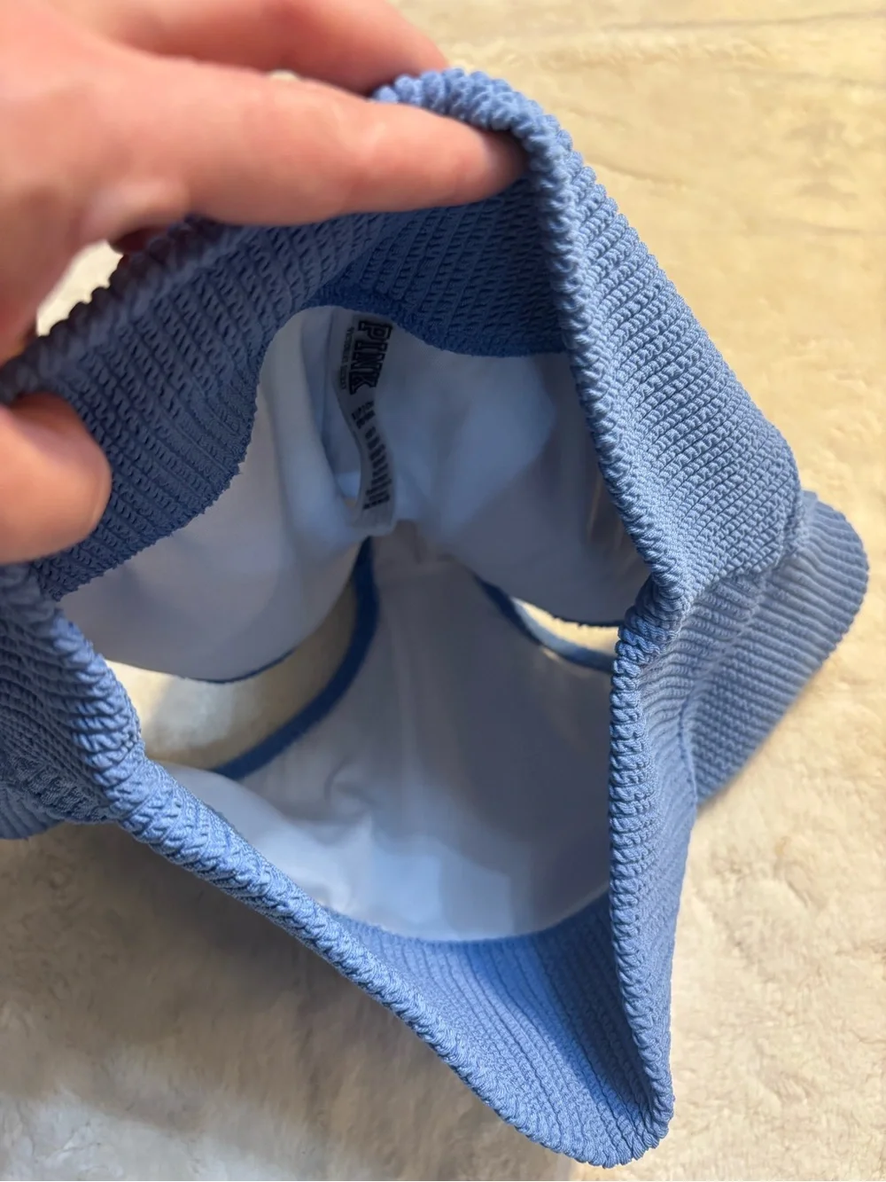 New PINK Victorias Secret Bikini Bottom Small Blue Crinkle Texture Cheeky Shorty